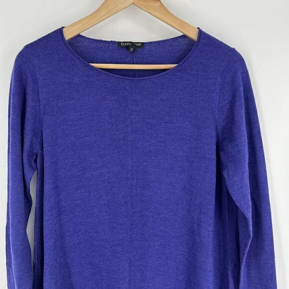 Eileen Fisher Tunic Sweater Size Medium Womens Purple Merino Wool Pullover Knit - Picture 2 of 7